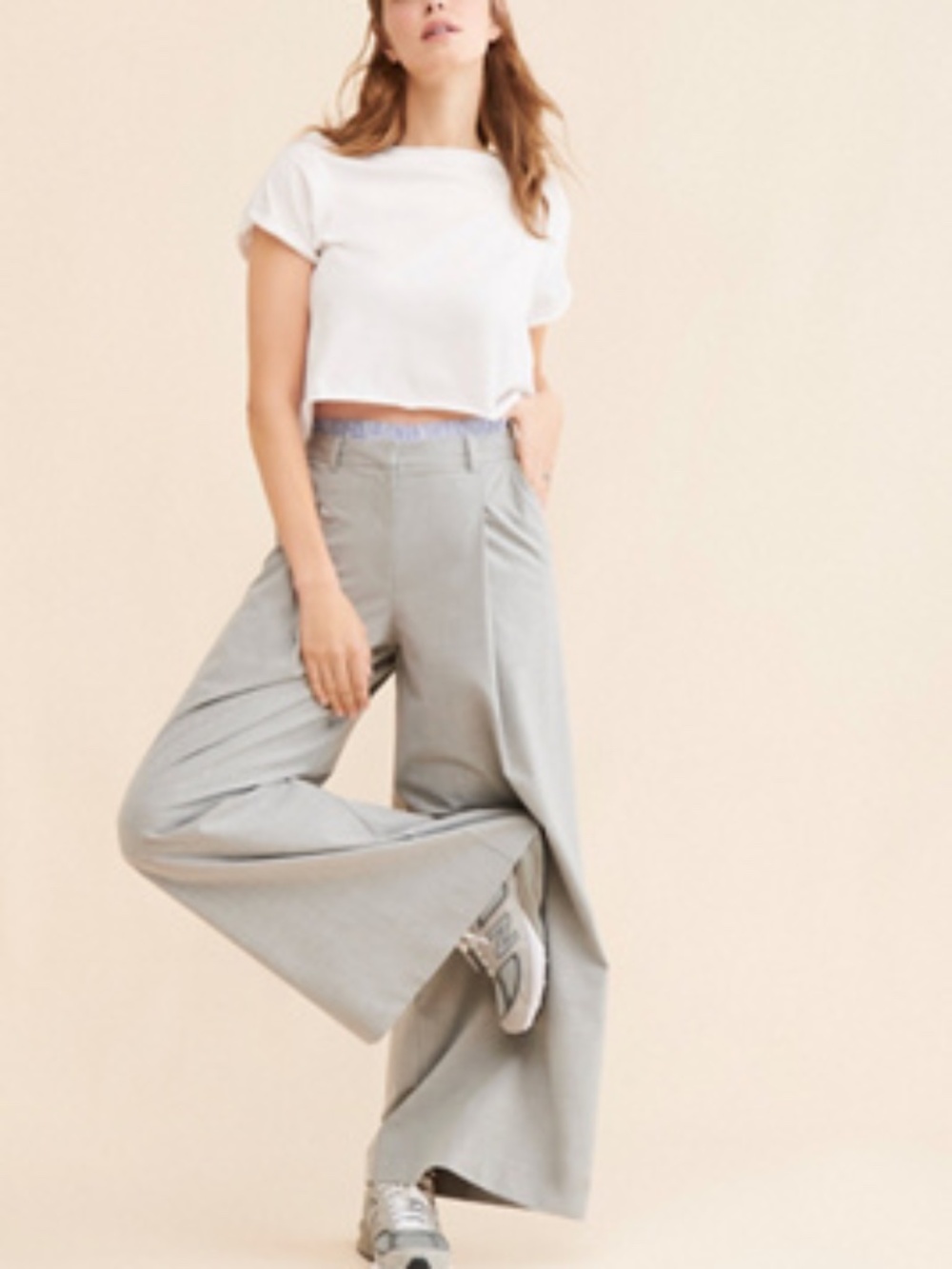 Maeve Light Gray Wide-Leg Pants